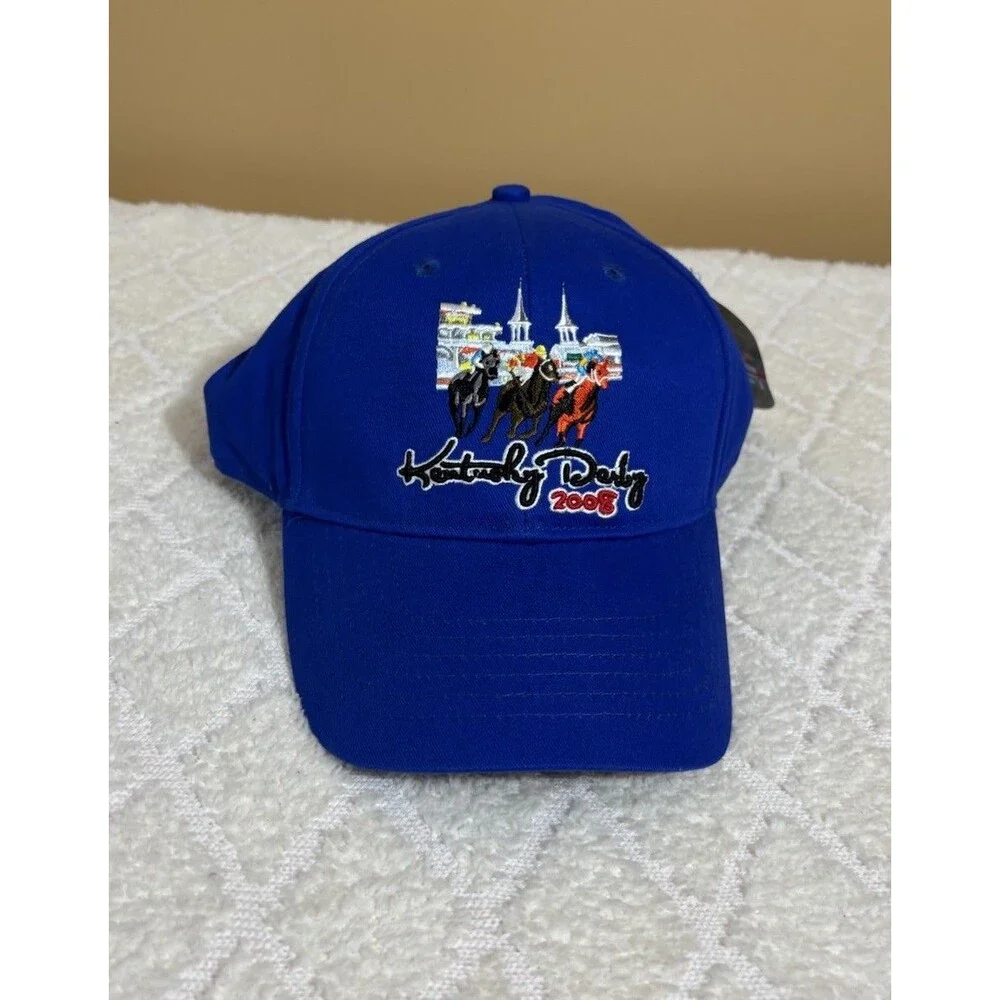 New Vintage Kentucky Derby 2008 Horse Racing Embroidered Adjustable Blue Hat